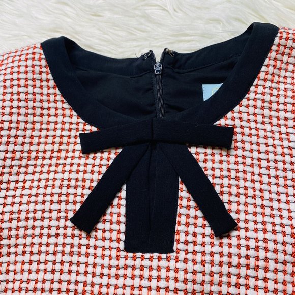 CeCe Women's Woven Short Sleeve Mini Knit Dress with Bow Detail Red Black White - Picture 4 of 10